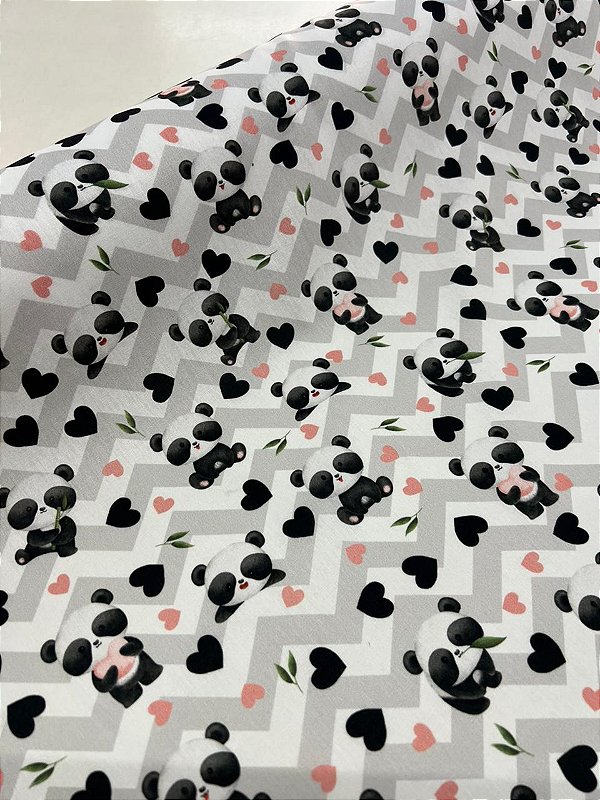 Tecido Tricoline Estampado 100% algodão Digital Panda