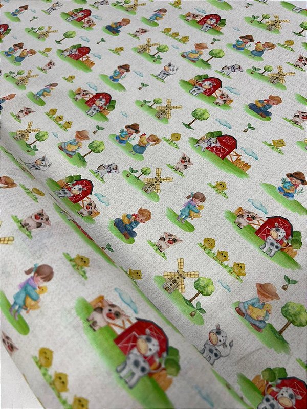 Tecido Tricoline Estampado 100% algodão Digital Fazendinha