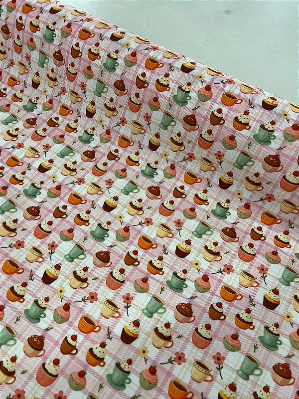 Tecido Tricoline Estampado 100% algodão Digital Cupcakes Pequenos
