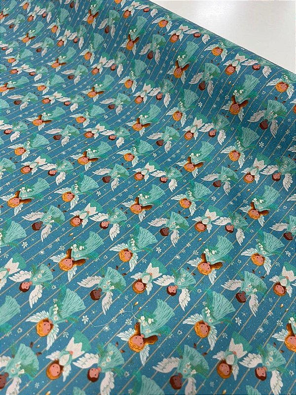 Tecido Tricoline Estampado 100% algodão Digital Anjinhos