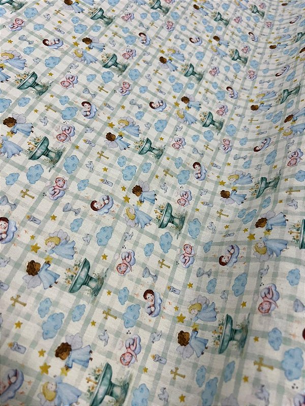 Tecido Tricoline Estampado 100% algodão Digital Anjos