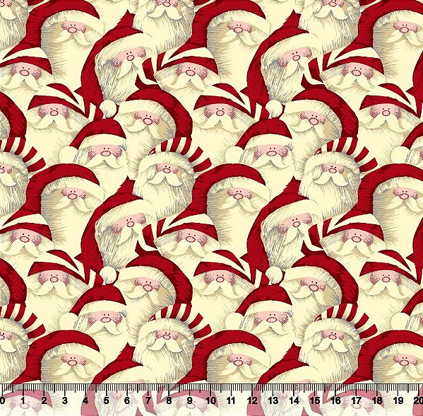Tecido Tricoline Natal - Rosto Papai Noel Fofo