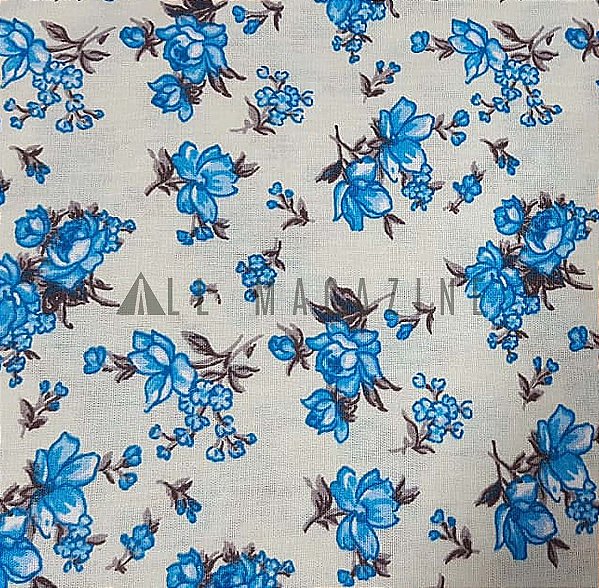 Tecido Tricoline Floral Clássico Azul