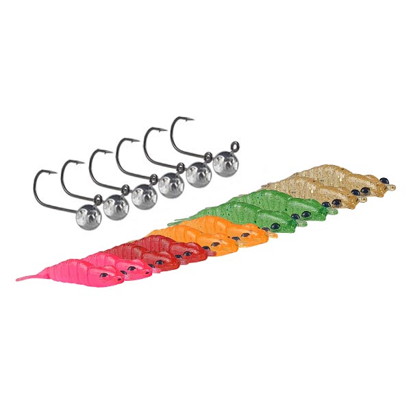 Kit camarão 6cm com jig head - água limpa