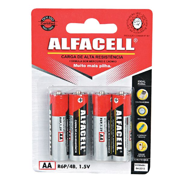 Pilha Alfacell Pequena AA 1.5v - 4pçs