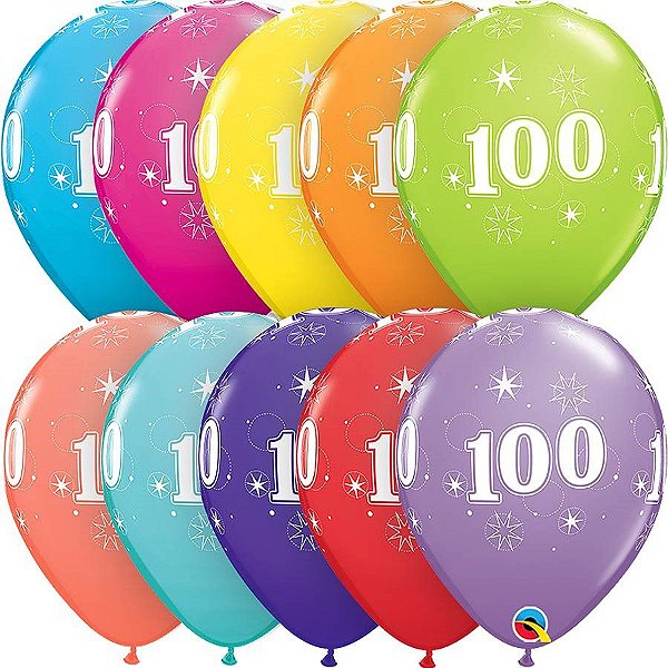 Balão QUALATEX 100 Anos - Cores Sortidas - 06 UNIDADES