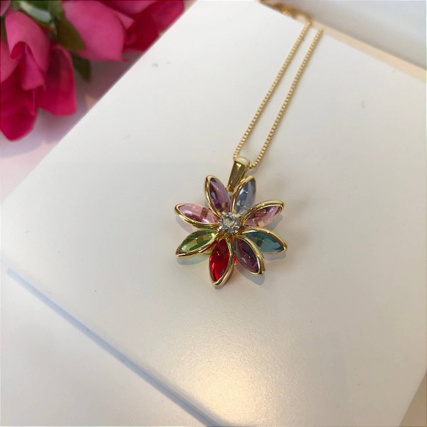 Colar Flor Folheado em Ouro 18k