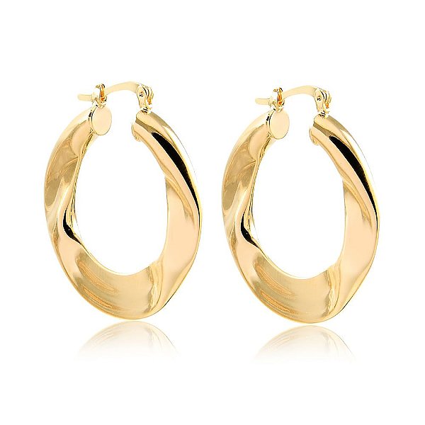 Brinco de Argola Achatada Ondulada Folheado em Ouro 18k