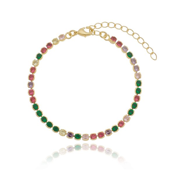Pulseira Riviera com Zircônias Coloridas Folheado em Ouro 18k