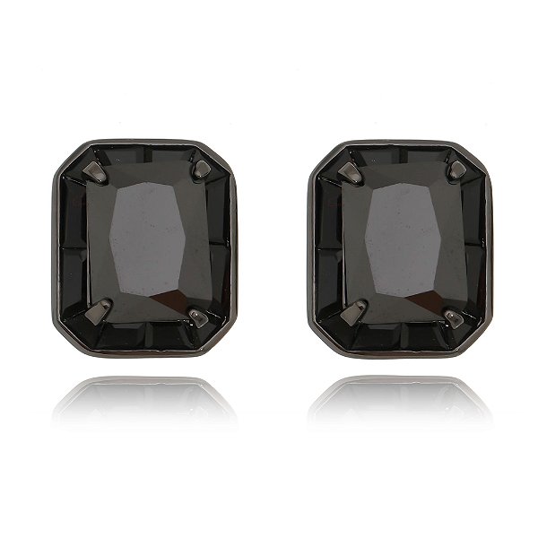 Brinco quadradinho facetado negro ródio negro