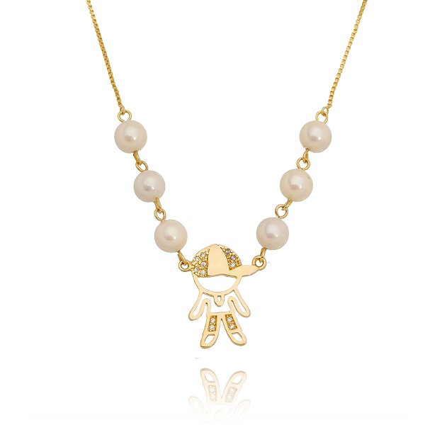 Colar Filho perola shell folheado ouro 18 k