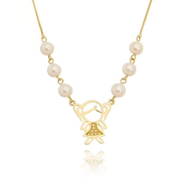 Colar filha com perolas shell folheado a ouro 18 k