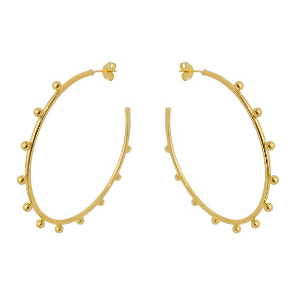 Brinco argola com bolinhas folheada a ouro 18k