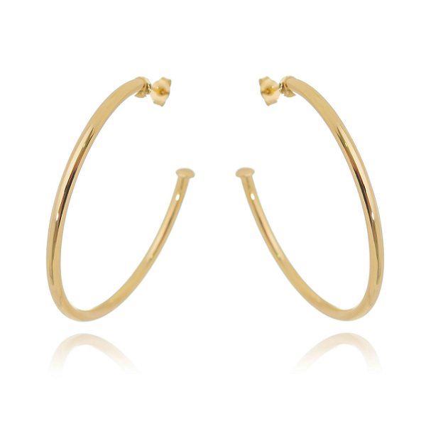 Argola tubo média folheada ouro 18k