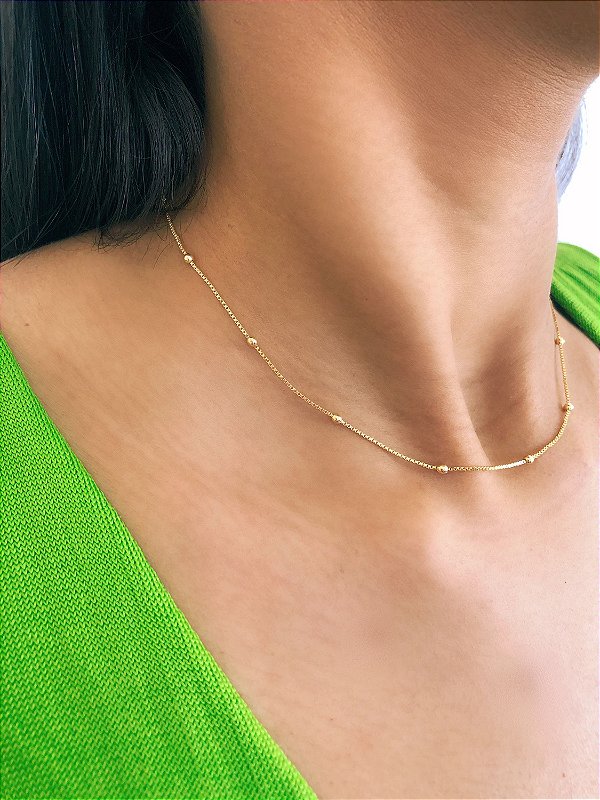 Choker bolinhas corrente veneziana folheada em ouro 18k