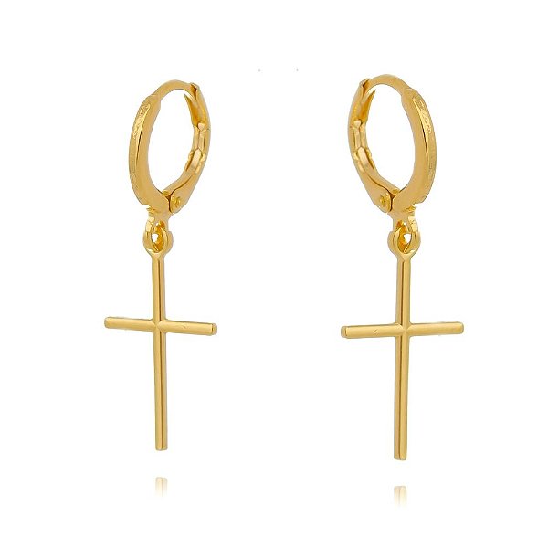 Argola de Cruz Folheada em ouro 18K