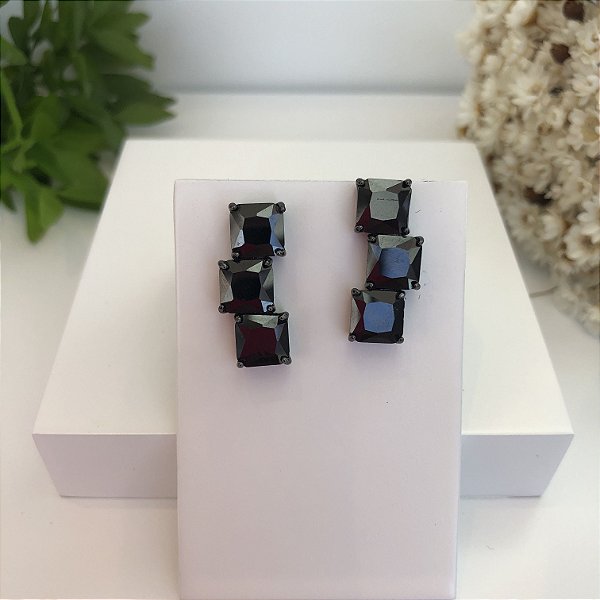 Brinco Earcuff Ródio Negro com Zircônias