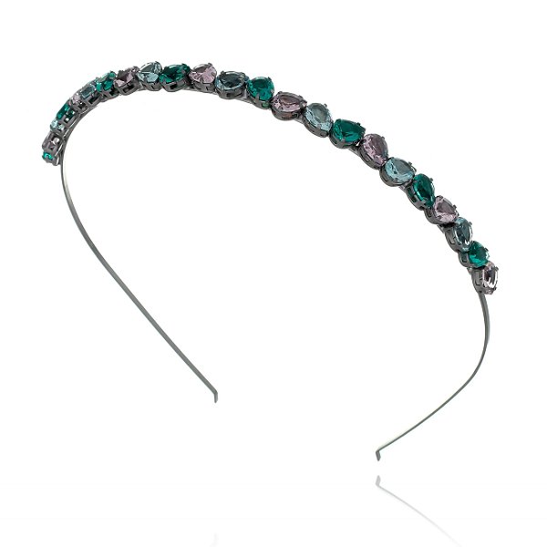 Tiara Pedraria com Brinco gota Lilas Grafite