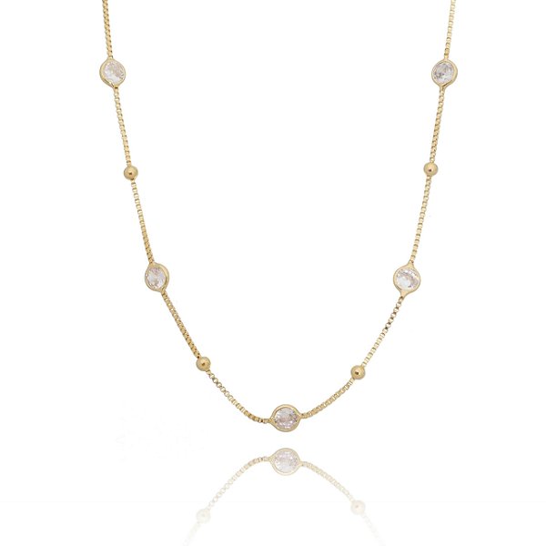 Choker bolinhas e ponto de luz corrente veneziana folheada em ouro 18k