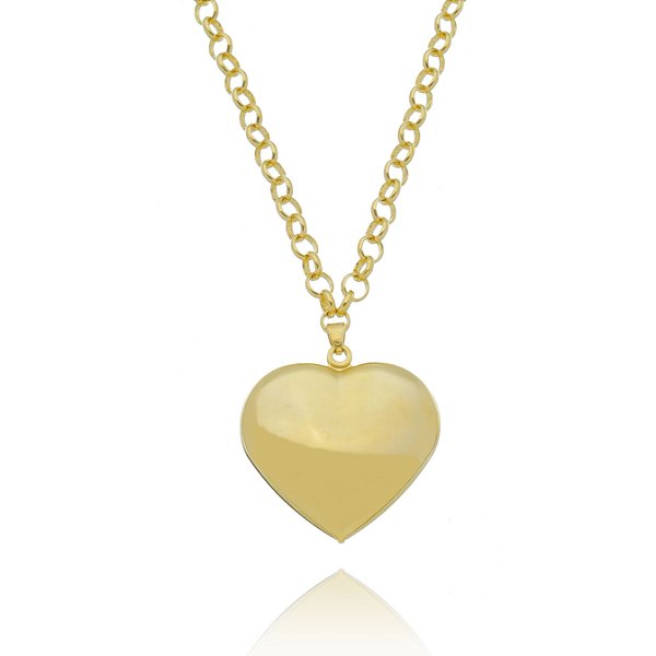 Corrente Elo Português com Pingente de Coração Folheado 18k