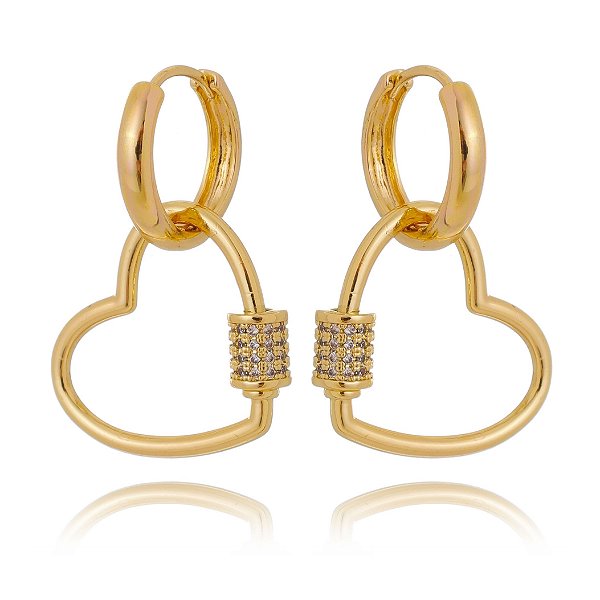 Argola com pingente de coração folheado em ouro 18k