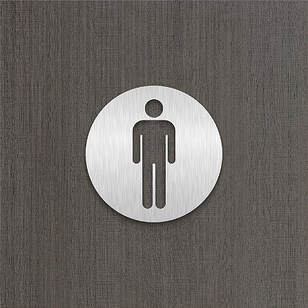 Placa Vazada Indicativa Banheiro Masculino em Aço Inox Escovado