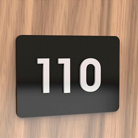 10 Placas de Acrílico para Apartamento com 3 Números Cor Preta