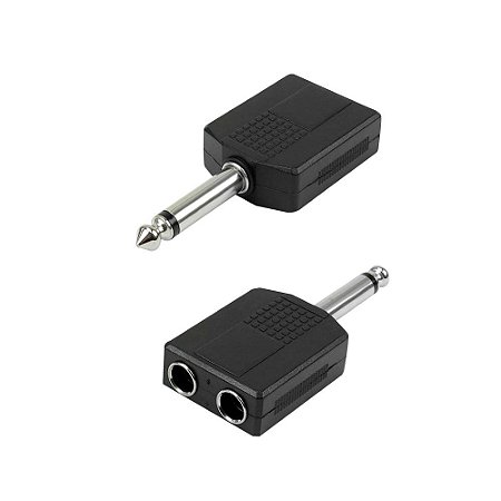 Adaptador Y P10 Mono (1 Macho para 2 Fêmeas) Para Duplicar Sinal de Instrumentos e Mesas de Som