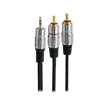 Cabo Auxiliar P2 para RCA 5 Metros | Ligue PC/Notebook em Home Theater, Mesas de Som | Plugs de Metal Sem Chiado