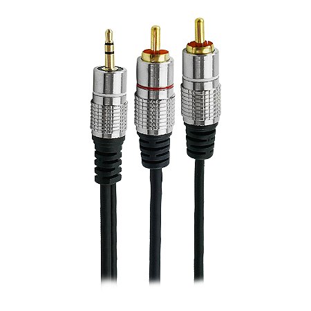 Cabo Auxiliar P2 para RCA 3 Metros | Ligue PC, Notebook, Celular em Home Theater e Caixas de Som | Plugs de Metal