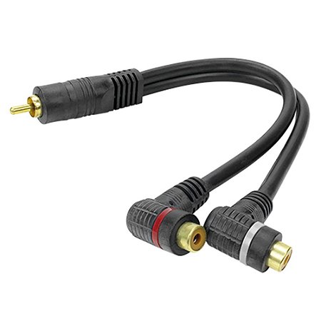 CABO RCA AUTOMOTIVO Y 1 RCA MACHO X 2 RCA FÊMEA 5 MM PRETO 25 CM