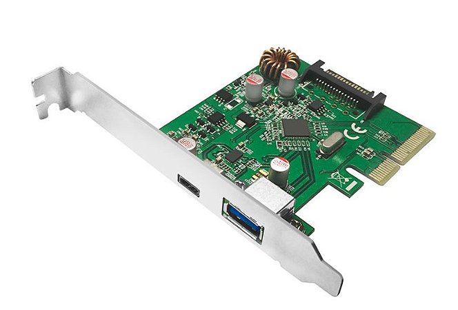 PLACA PCI EXPRESS 2.0 X4 USB 3.1 10Gbps COM CONECTORES USB A FÊMEA E USB-C FÊMEA