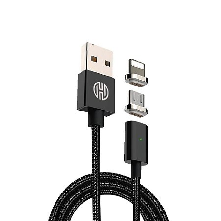 CABO USB MAGNÉTICO X LIGHTNING IPHONE + MICRO USB ANDROID 1,20 METROS PRETO
