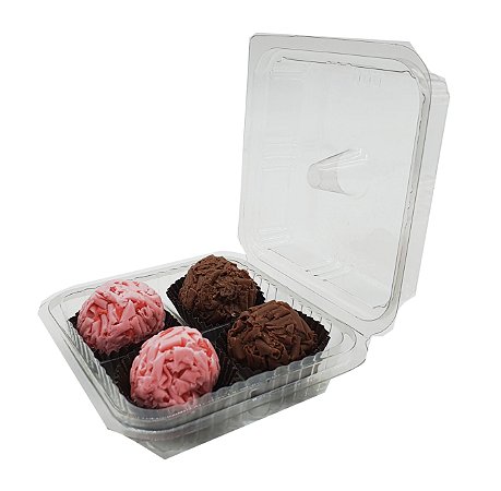 10 - Embalagens plásticas para 4 doces com berço fixo  - pacote c/10 unidades