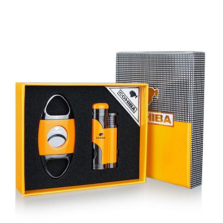 Kit Cohiba com Isqueiro Maçarico 2 Chamas e 1 Cortador de Charutos