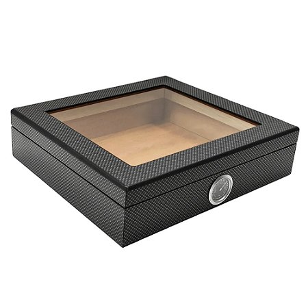 Umidor de Charutos Carbon com Tampa de Vidro - Até 30 Charutos
