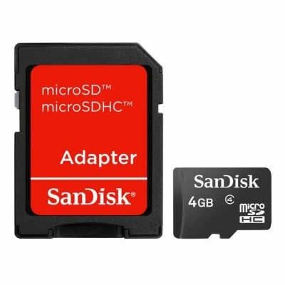 Cartão de Memória Sandisk Micro SD Classe 4 + Adaptador - 4GB