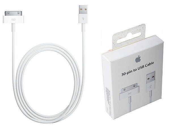 Cabo USB 30 pinos Apple para Iphone 3, Iphone 4, iPad e iPod - 1 Metro