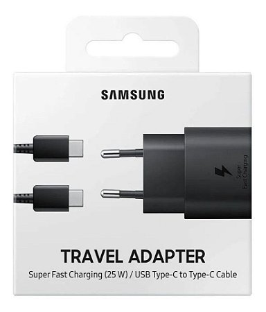 Carregador Samsung 25W Super Fast Charging EP-TA800 USB Turbo + Cabo Tipo-C para Tipo-c de 1M