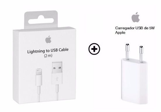 Carregador iPhone Completo + Cabo Lightning 2 metros Iphone 5, 6, 7, 8 e  Iphone X - MD819ZM/A - Inforshopping - Comparou Comprou!