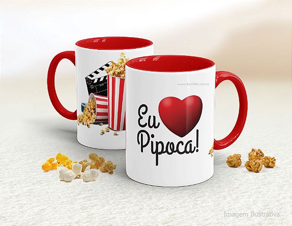Caneca Cerâmica Eu Amo Pipoca!