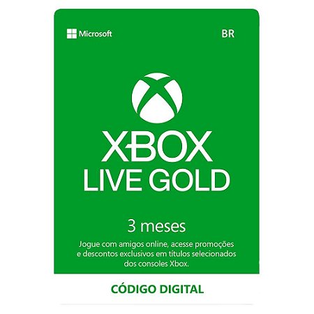 Cartão Gift Card Xbox Live 3 Meses - Código Digital