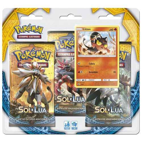 Kit 19 Cards Holográficas Pokémon Sol e Lua Litten