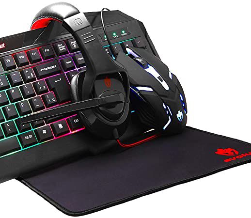 Kit Gamer Starter EG-50 Mouse + Teclado + Headset e Mouse Pad - Evolut