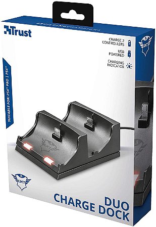 Carregador Dock Duplo Trust GXT 235 para PS4 Dualshock,2 Portas - T21681, Preto, Pequeno