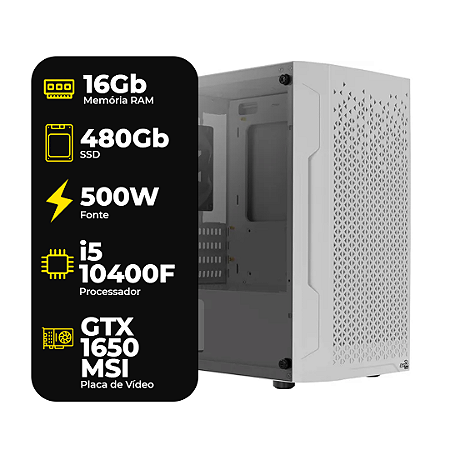 Computador Gamer, Intel i5-10400F, Nvidia GTX 1650 MSI 4GB, 16GB DDR4, SSD 480GB, Fonte 500W