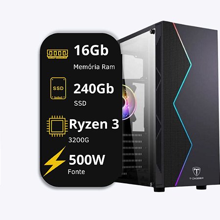 Pc Gamer Amd Ryzen 3 3200g 16gb Ddr4 Ssd 240gb 500w Acuario