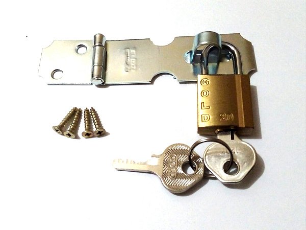 Porta Cadeado Com Cadeado Pequeno Gold 20 mm e Parafusos