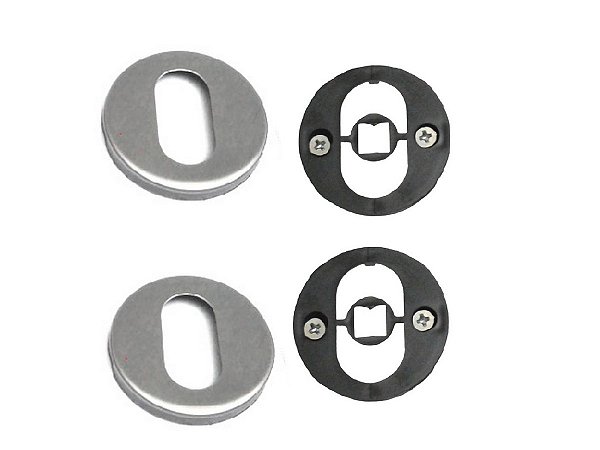Par De Acabamentos Em Rosetas De Aço Inox Entrada De Chave Em Fechadura de Porta Casa Residência  Madeira ferro Externa Stam 803