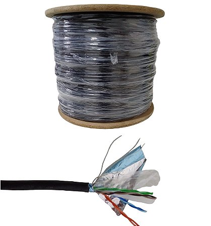 Cabo Lan 4x24 AWG Cat.6 F/ Utp Externo Blindado 305m Preto